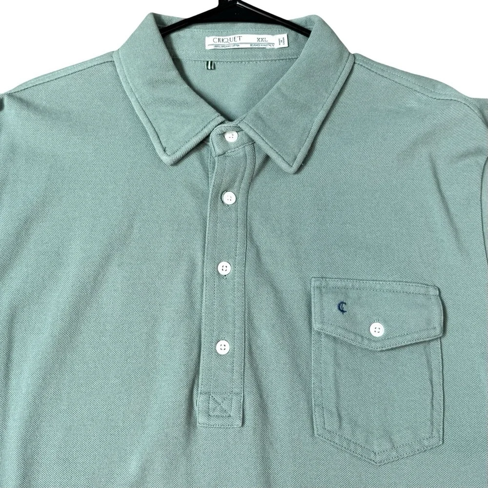 Criquet Golf Long Sleeve Players Polo Shirt Green Mens XXL Organic Cotton Preppy
